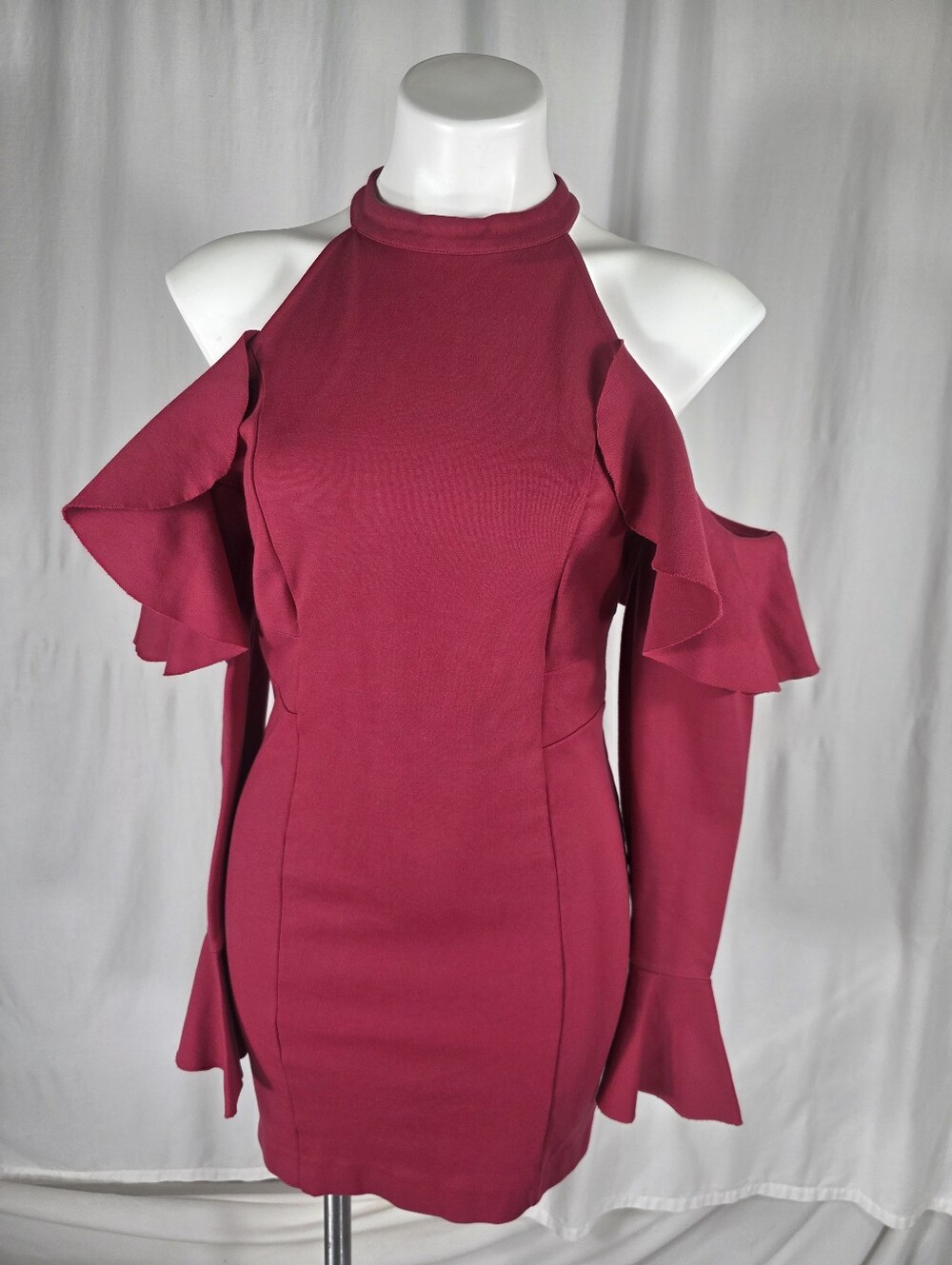 Free People Red Cold Shoulder Bodycon Mini Dress Sz. S Sexy Date Night Festival - Picture 3 of 14